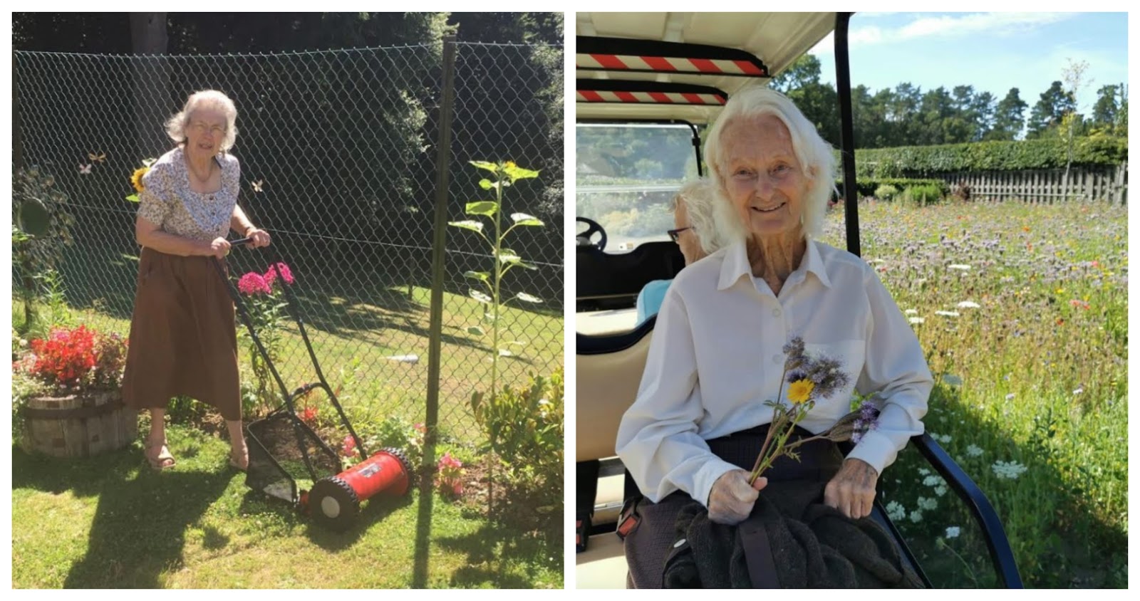Two elderly ladies enjoying garden space at care home